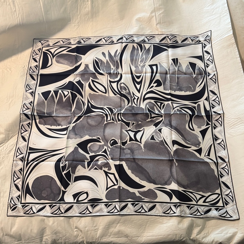 Emilio Pucci Black, Gray and White Silk Scarf